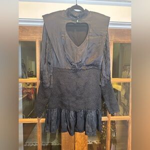 Farm Rio Size Small Black Long‎ Sleeve Smocked Skirt RuffleDress w Heart Cutout